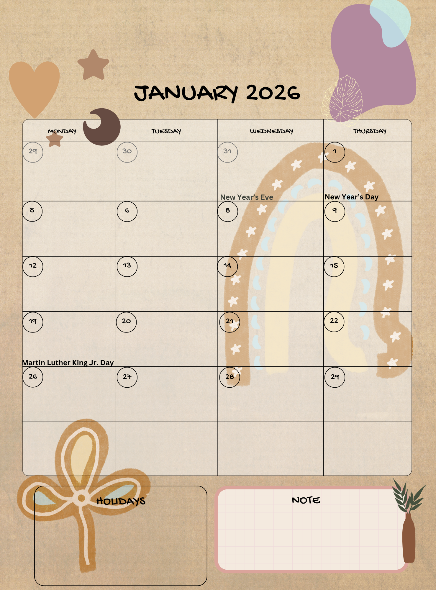 2026 Weekly Agenda
